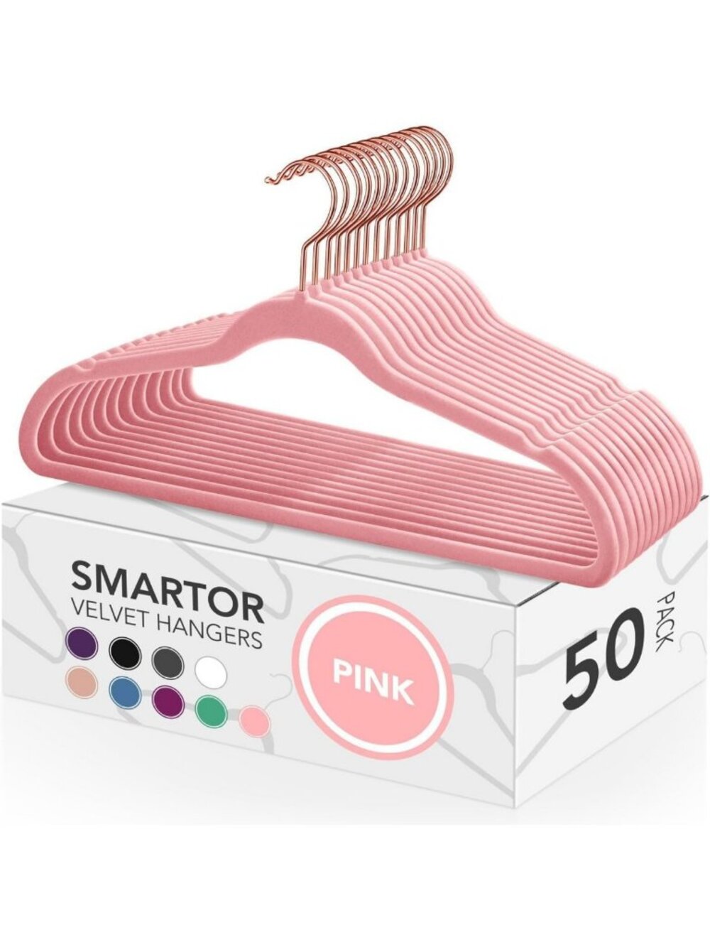 50 Pack Pink Velvet Non-Slip Hangers with Rose Gold Hooks - Stylish Closet